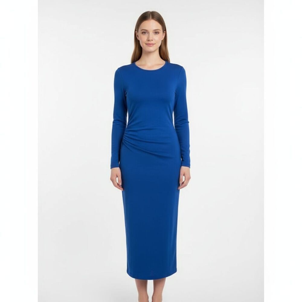 Banana Republic Blue Soft Luxe Long Sleeve Knit Midi Dress XS NEW